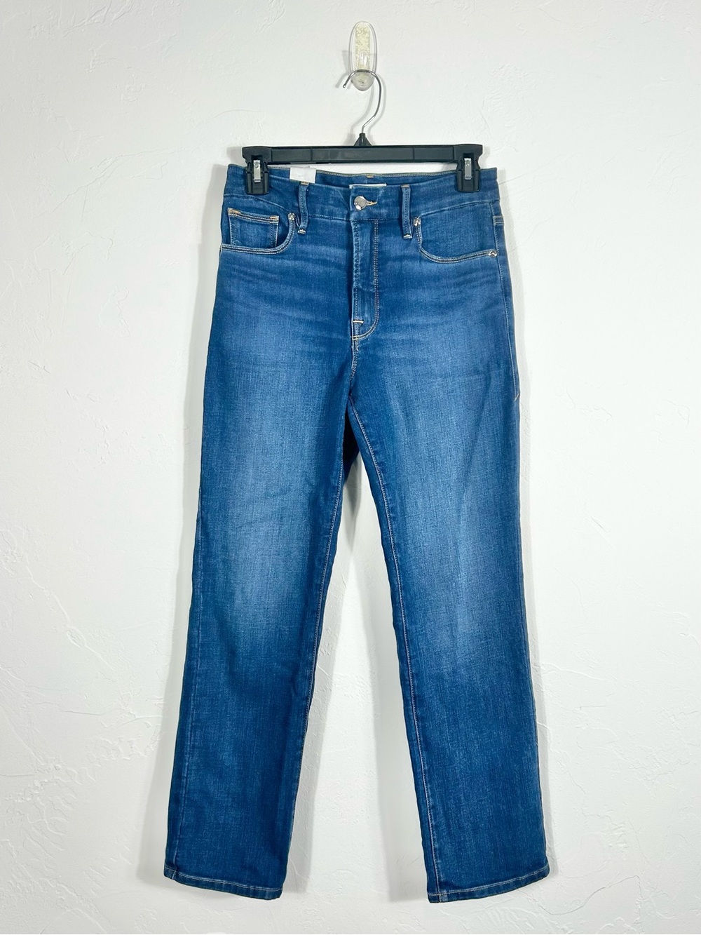 Good American High Rise Straight Leg Jeans Medium Wash Blue Denim Size 4/27‎ NWT